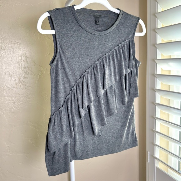 J. Crew Charcoal Asymmetrical Ruffle Tank Top XXS Dark Gray - Picture 4 of 6